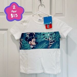 Disney Tropical Botanical Print -Mickey Mouse T- Shirts for boy (Waffle Fabric)